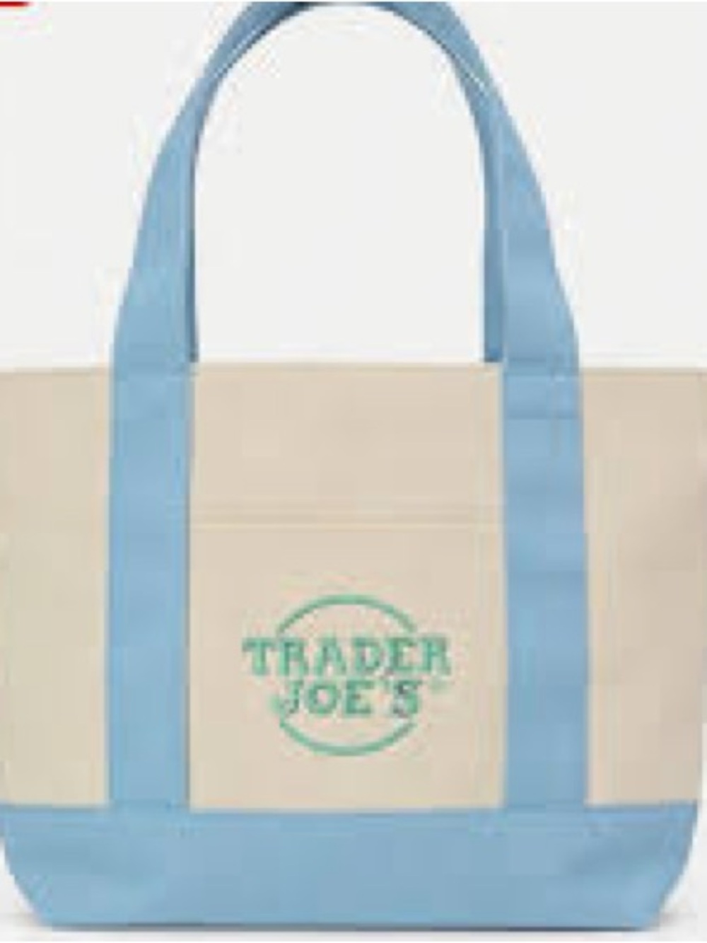 VIRAL: Trader Joe's Cream Tote with Light Blue Trim